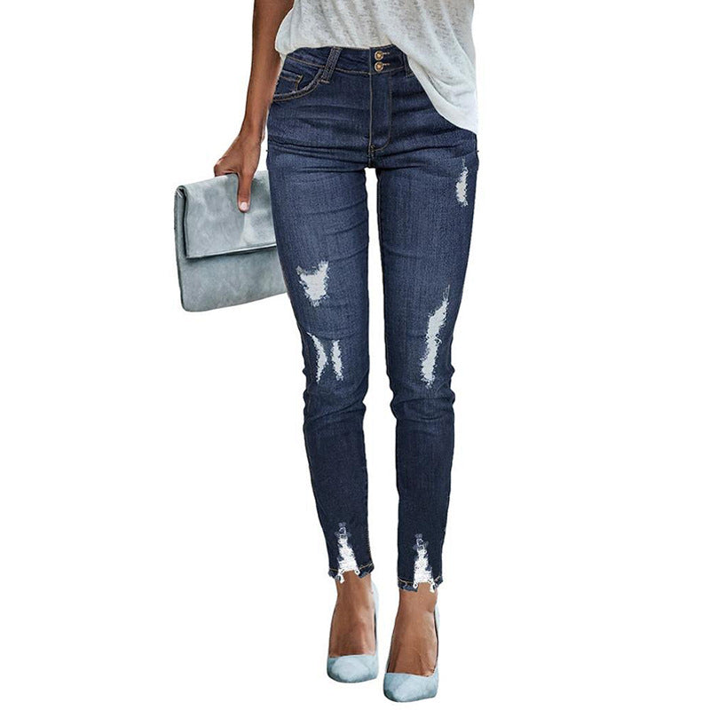 Casual ripped elastic slim-fit pants