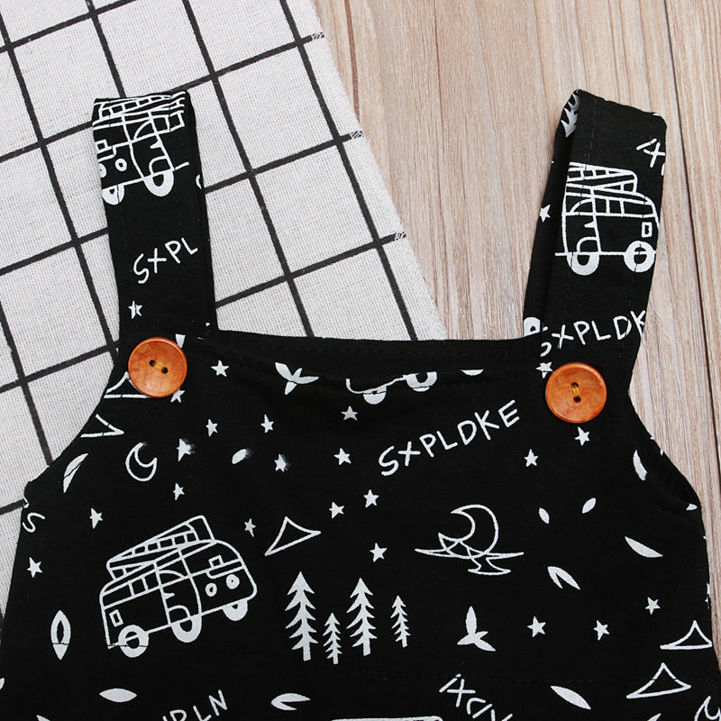 Boys Car Print Letter One Piece Trendy Overalls Kids Jumpsuit