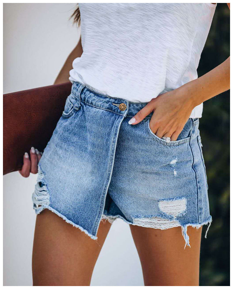 Light blue denim shorts