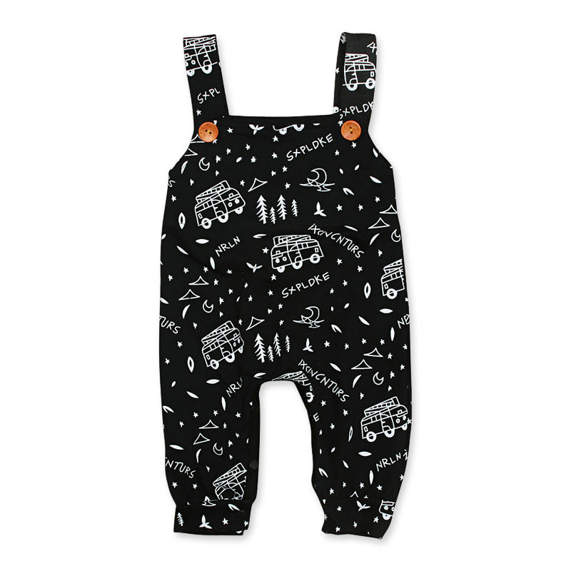 Boys Car Print Letter One Piece Trendy Overalls Kids Jumpsuit