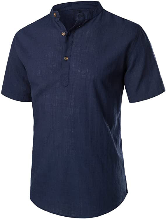 New Summer Cotton And Linen Comfort And Casual Slim Stand Collar Short Sleeve Shirt