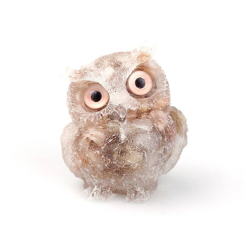 Natural Crystal Gravel Drops Glue Owl Ornaments