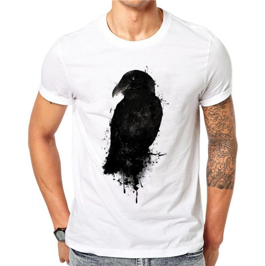 Fashion Short Sleeve T-shirt Black Crow Pattern