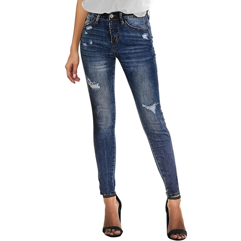 Casual ripped elastic slim-fit pants