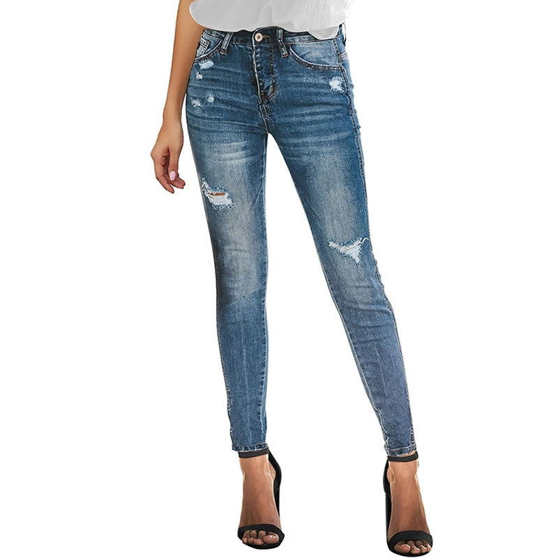 Casual ripped elastic slim-fit pants