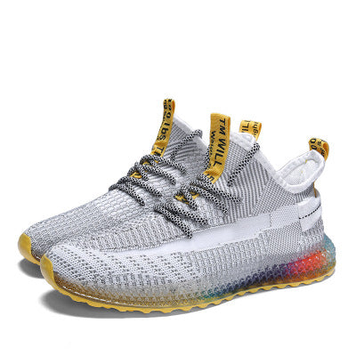 Rainbow bottom coconut shoes flying woven running shoes