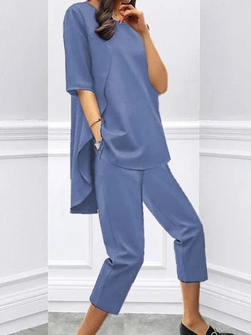Loose Slim Fashion Suit Short-Sleeved Top Casual Cropped Trousers Two-Piece Suit