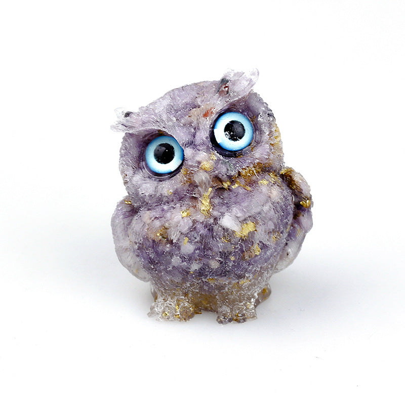 Natural Crystal Gravel Drops Glue Owl Ornaments