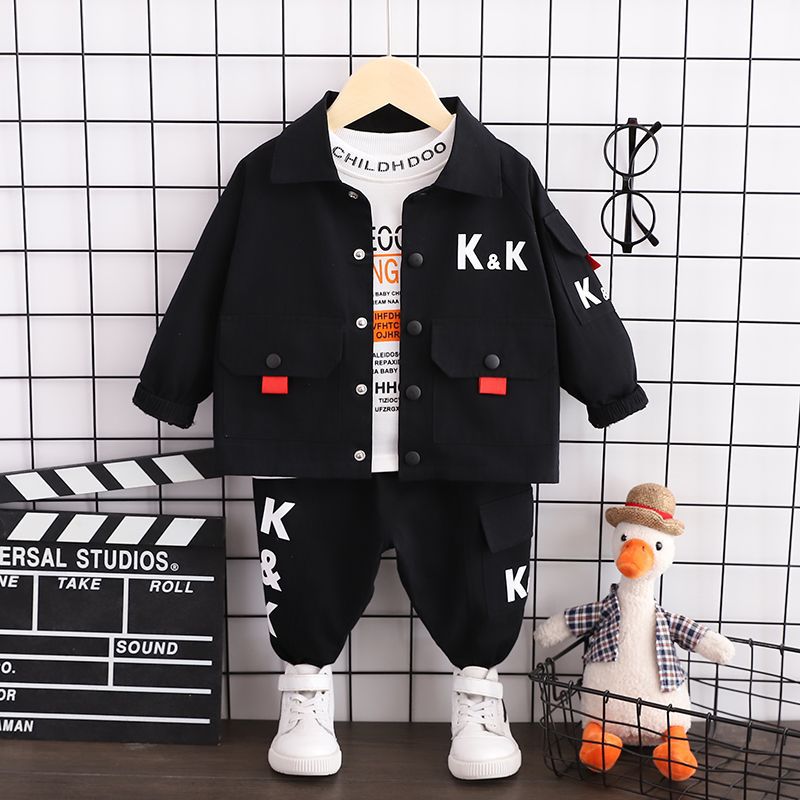 Fashion Letter Jacket Long Sleeve T-shirt Jeans Three-piece Set