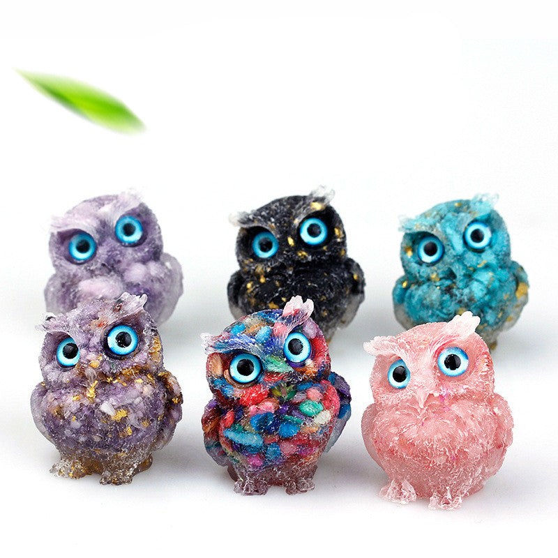 Natural Crystal Gravel Drops Glue Owl Ornaments