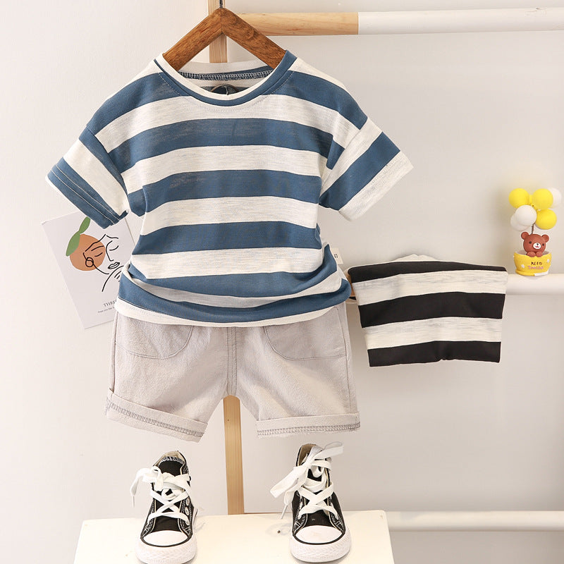Boys' Summer Fashion Casual Striped Short Sleeve Suit