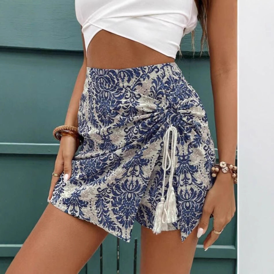Women's Casual Retro Pattern Wrap Shorts