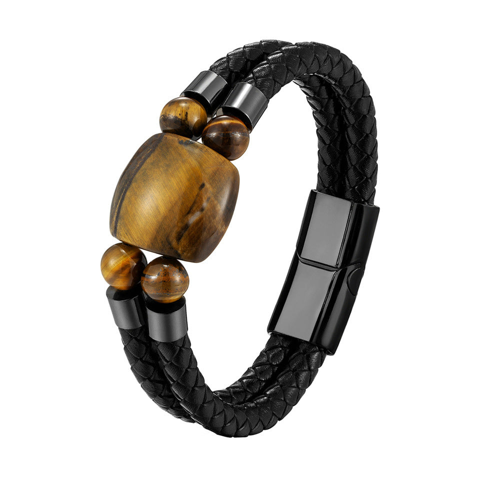 New Stainless Steel Natural Tiger Eye Stone Beaded Bracelet For Men