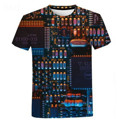 Mechanical Motherboard Printing 3D Digital Printing Men's New Short Sleeve