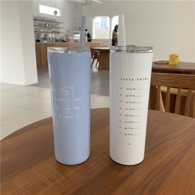 Large-capacity Stainless Steel Coffee Cup With Cold Insulation Straw