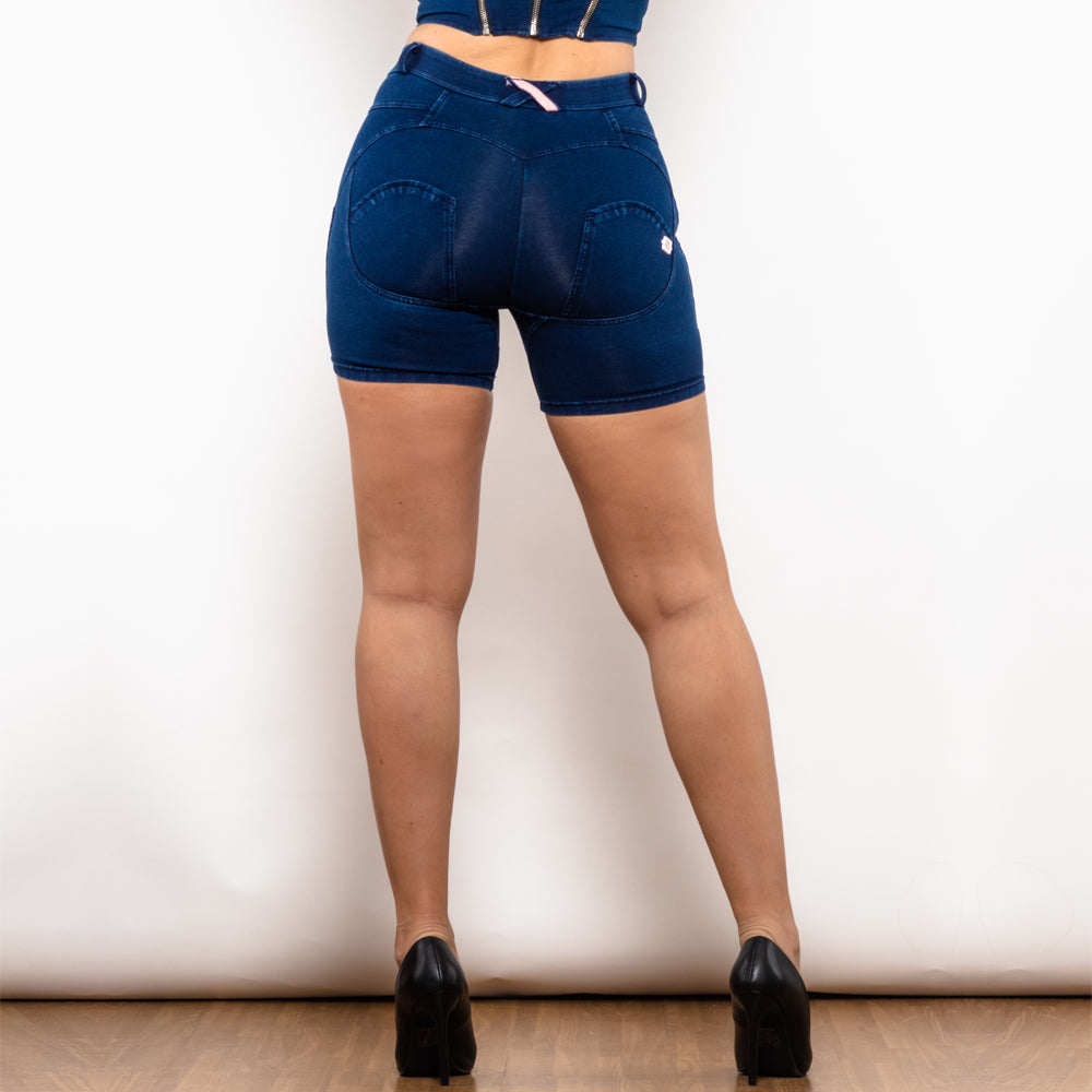 Shascullfites Melody Middle Waist Dark Blue Lift Jeggings Shorts With Stripe
