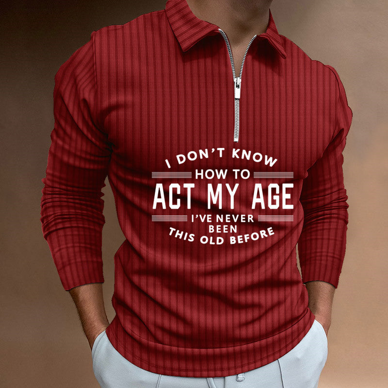 Zipper Striped Long Sleeved Men's Polo Shirt