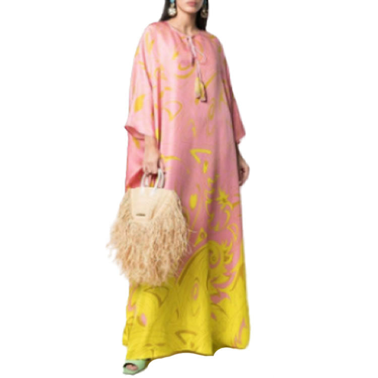 Summer New Style Loose Print V-Neck Long Skirt Holiday Style Dress