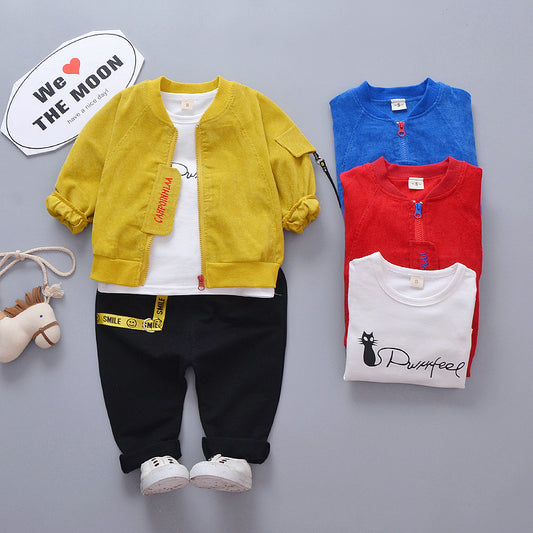 Children's three piece spring and autumn clothes