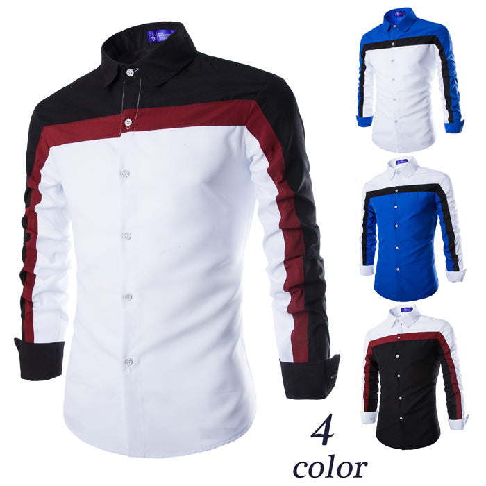 Men's stitching long-sleeved shirt autumn fashion casual