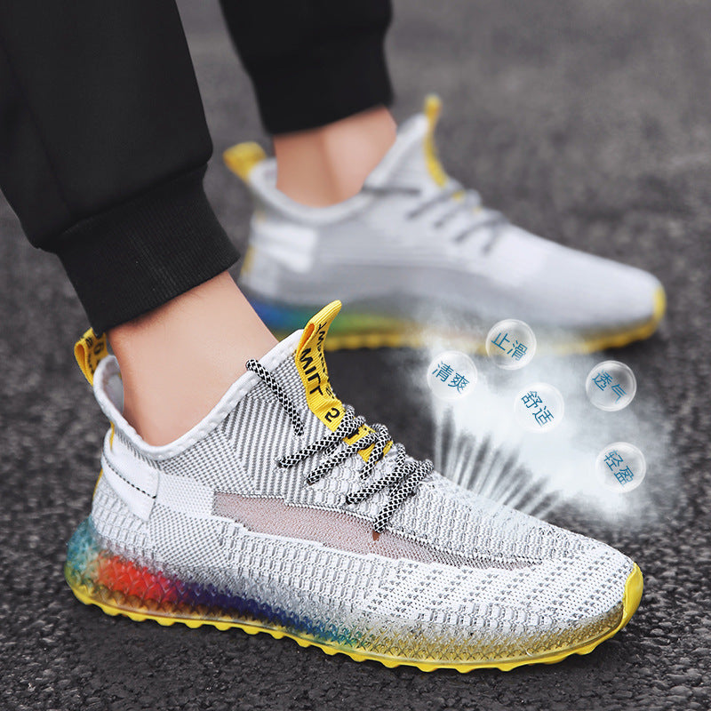 Rainbow bottom coconut shoes flying woven running shoes