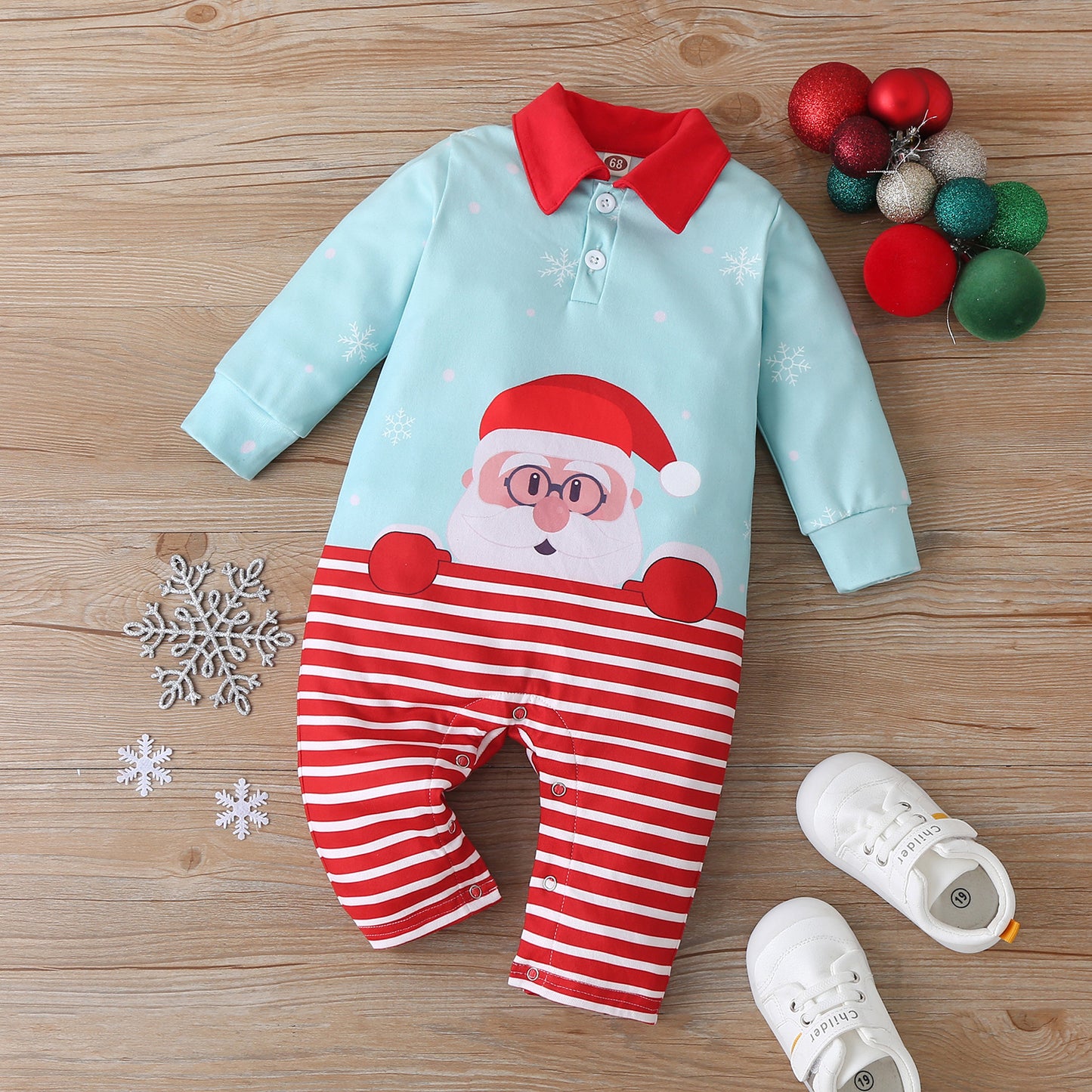 Baby Clothes Cotton Letter Santa Patchwork Plaid Long Sleeve Baby Bodysuit
