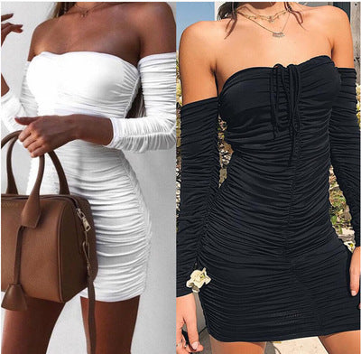 Shoulder Long-sleeved Tube Top NIce Dress