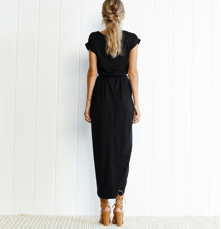 2021 summer crossover new solid color anti-sleeve flat jumpsuit long skirt dress