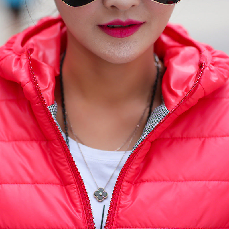 winter dresses down padded short Hooded Coat slim female students thickened fruit color cotton padded jacket