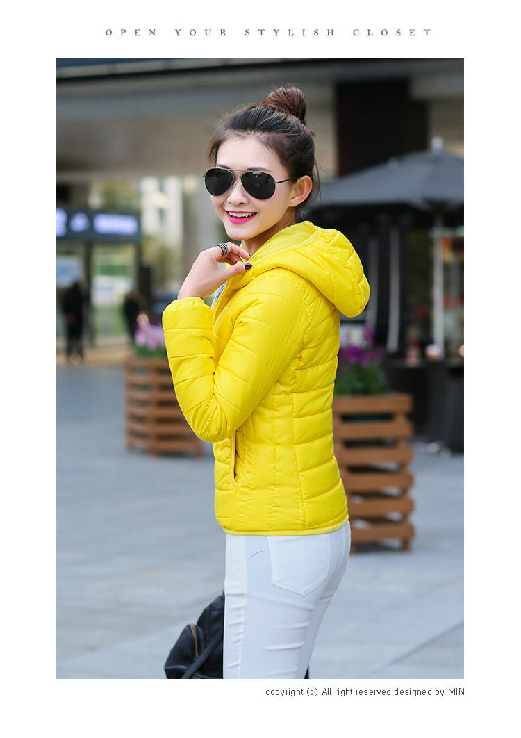 winter dresses down padded short Hooded Coat slim female students thickened fruit color cotton padded jacket