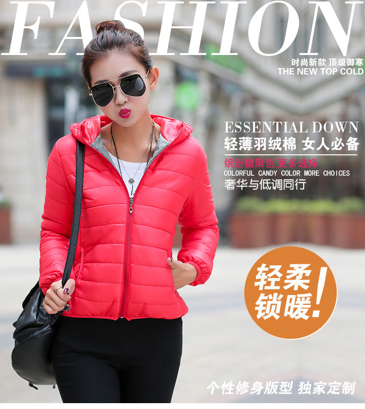 winter dresses down padded short Hooded Coat slim female students thickened fruit color cotton padded jacket