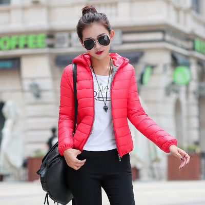 winter dresses down padded short Hooded Coat slim female students thickened fruit color cotton padded jacket