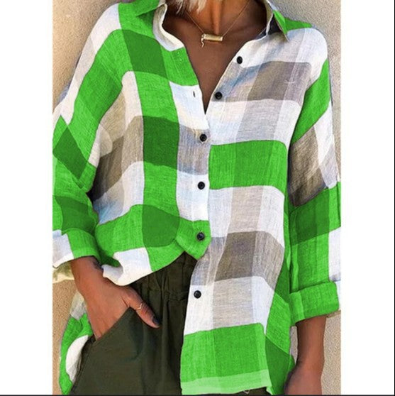 Women's Printed Long Sleeve Shirt Loose Plaid Shirt