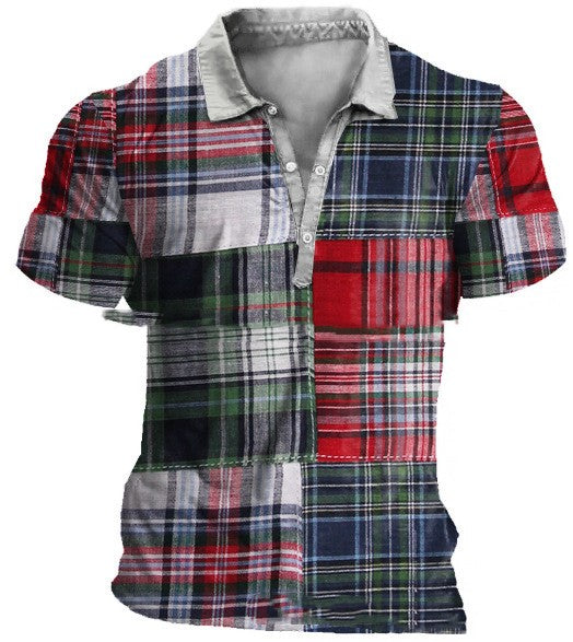 Polo Shirt Short Sleeve Plaid Printing Casual