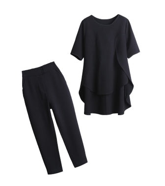 Loose Slim Fashion Suit Short-Sleeved Top Casual Cropped Trousers Two-Piece Suit