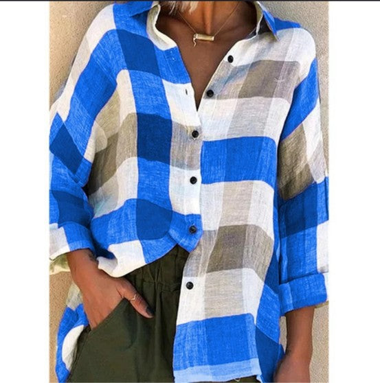 Women's Printed Long Sleeve Shirt Loose Plaid Shirt