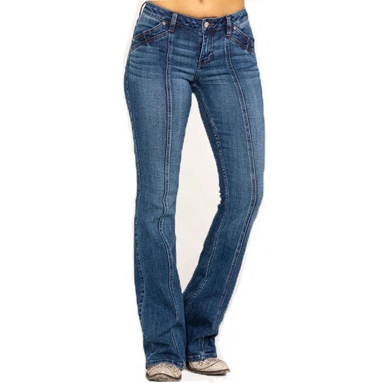 Women's Jeans Are Slim And Slim Washed With Horn