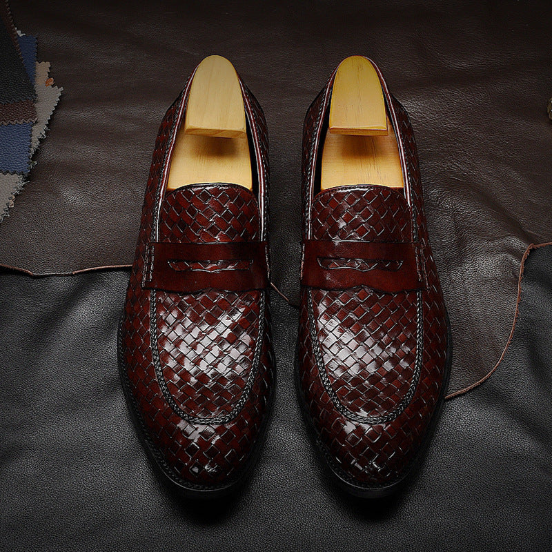 Solid Color Woven Leather Men's Business Casual Shoes