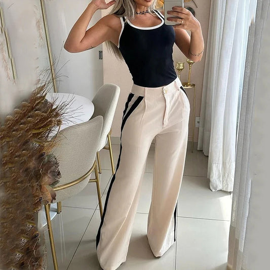 Slim High Waist Trousers Two-piece Set For Women