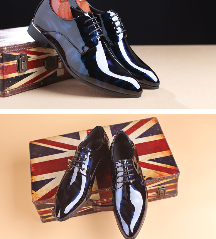 2021 popular men's leather shoes with glossy patent leather shoes
