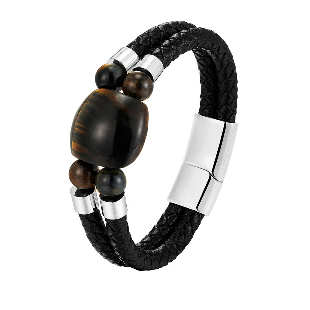 New Stainless Steel Natural Tiger Eye Stone Beaded Bracelet For Men