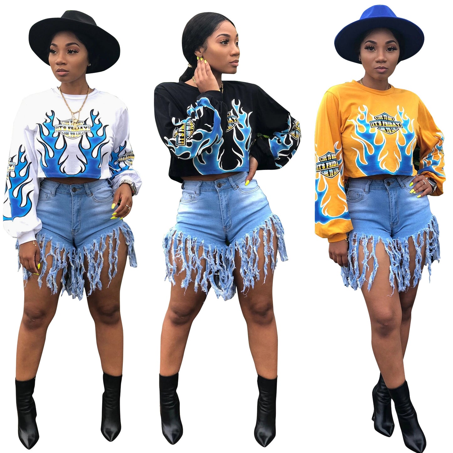 Women's Flame Positioning Printed Long-sleeved Sweater