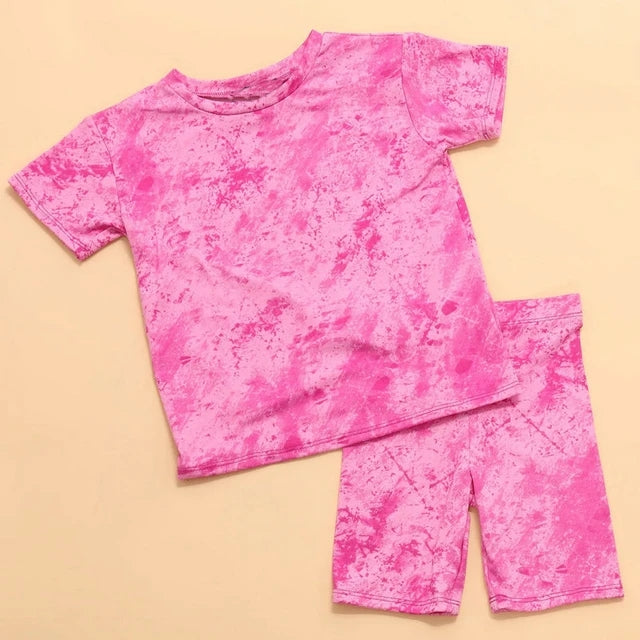 Girls' Tie-dyed Short-sleeved Suit
