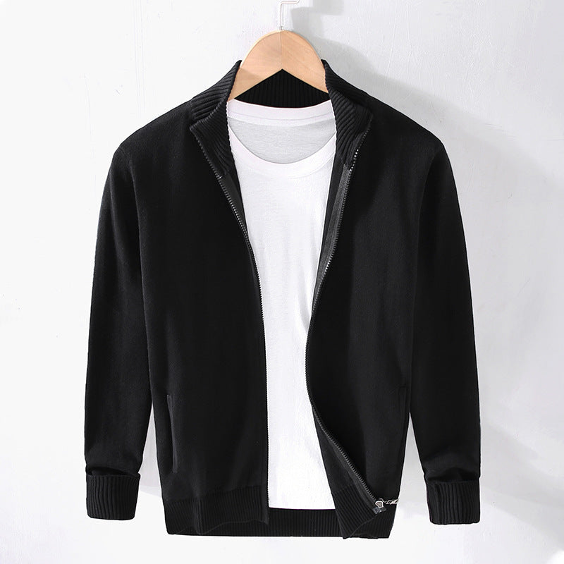 Men's Cotton Turtleneck Zipper Sweater Winter Solid Color Slim Fit