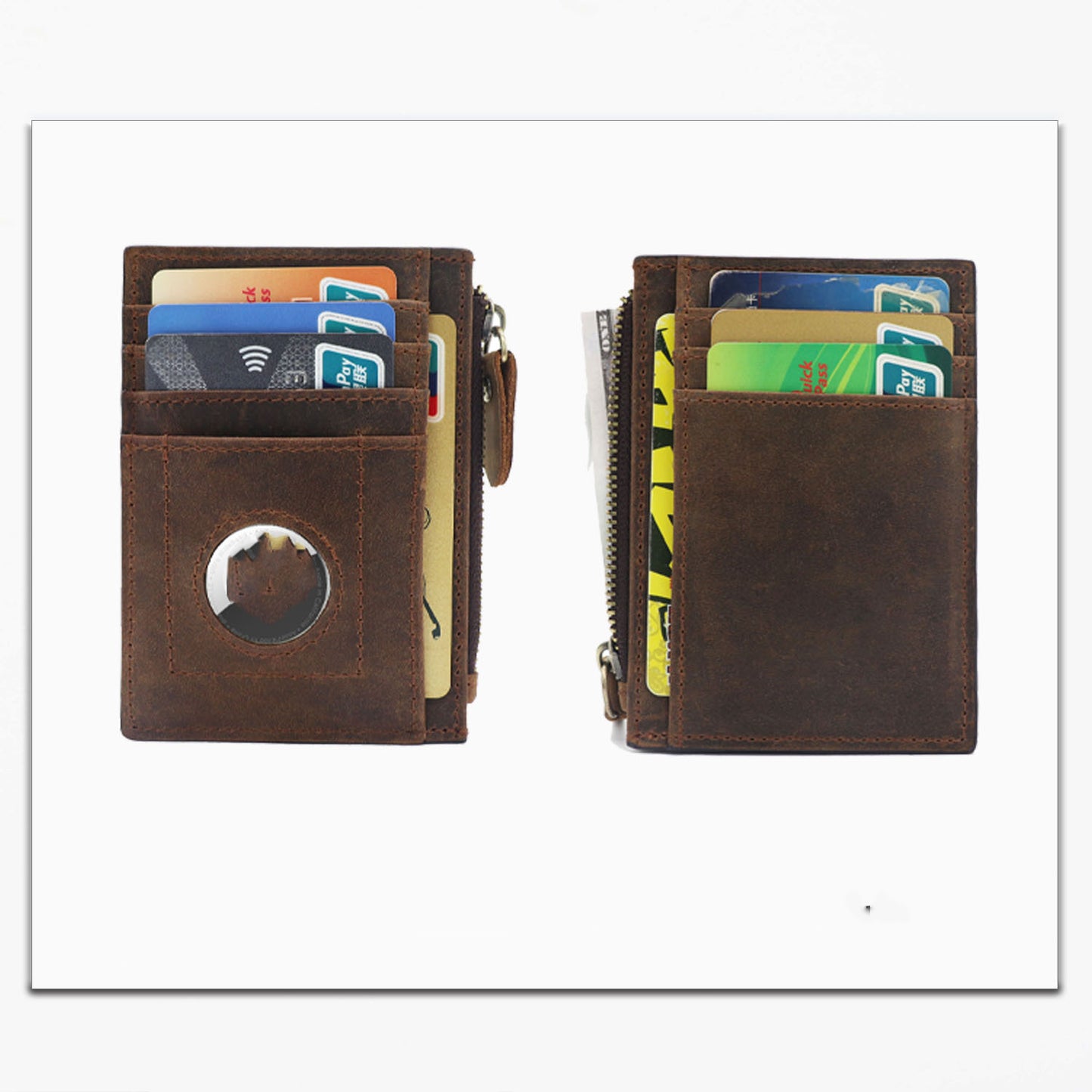 Leather Zipper Tracker Case Card Holder