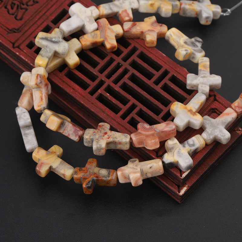 Natural Crystal Cross Shape Loose Bead Bracelet Necklace Diy Accessories