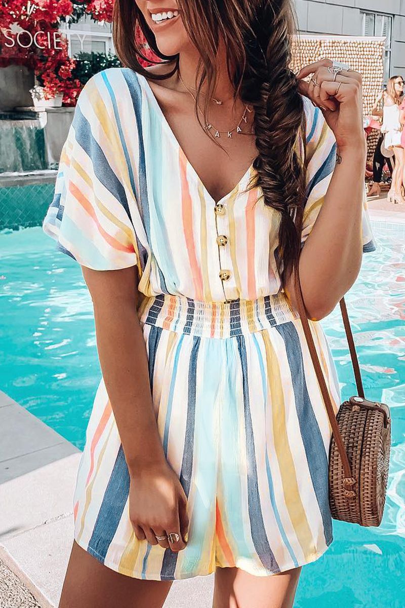 Printed V-neck striped jumpsuit