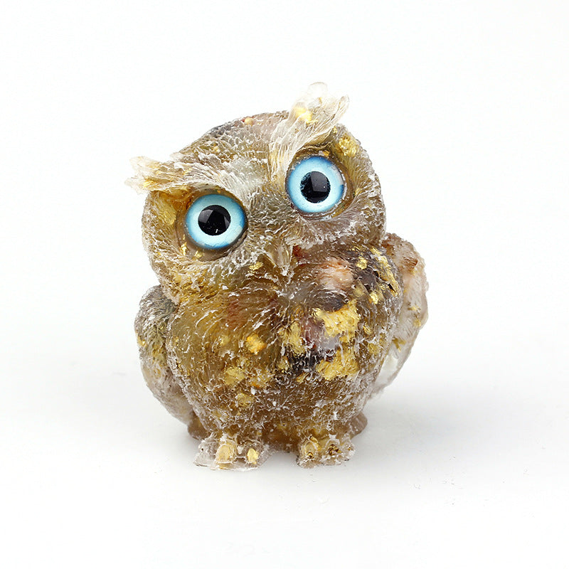 Natural Crystal Gravel Drops Glue Owl Ornaments
