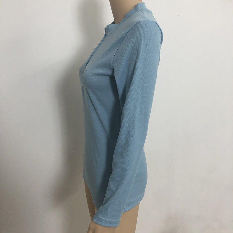 Solid Color Long Sleeve Slim Fit Zipper T-Shirt Top