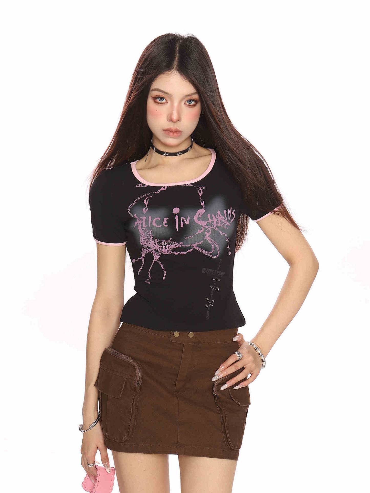 Hot Girl Butterfly Light Graffiti Printing Shoulder Short Sleeve